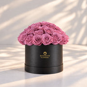 Classic Rose Box – Large, Purple roses in Black box