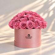 Classic Rose Box – Large, Purple roses in Blush Pink box
