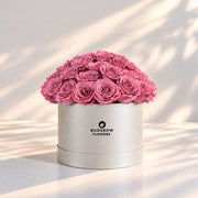 Classic Rose Box – Large, Purple roses in Cream White box