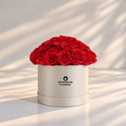 Classic Rose Box – Large, Red roses in Cream White box