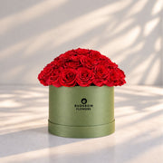 Classic Rose Box – Large, Red roses in Olive Green box