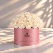 Classic Rose Box – Large, White roses in Blush Pink box
