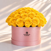 Classic Rose Box – Large, Yellow roses in Blush Pink box