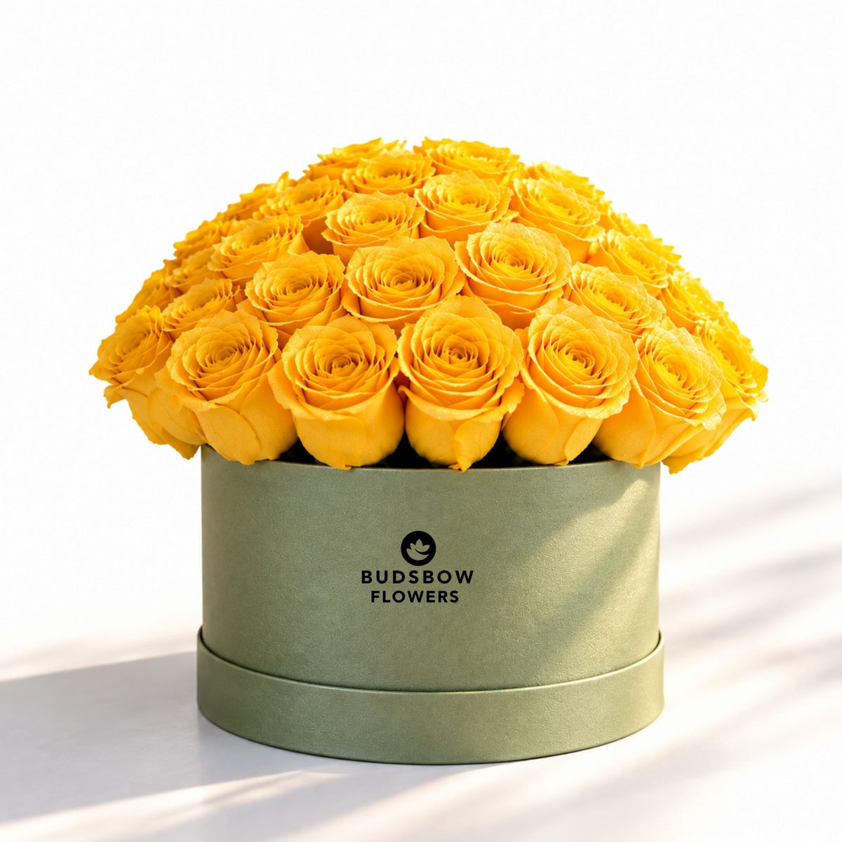 Classic Rose Box – Large, Yellow roses in Olive Green box