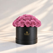 Classic Rose Box – Medium, Purple roses in Black box