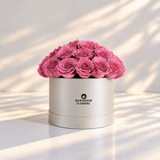 Classic Rose Box – Medium, Purple roses in Cream White box