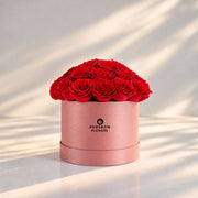 Classic Rose Box – Medium, Red roses in Blush Pink box