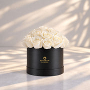 Classic Rose Box – Medium, White roses in Black box
