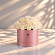 Classic Rose Box – Medium, White roses in Blush Pink box