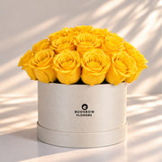 Classic Rose Box – Medium, Yellow roses in Cream White box