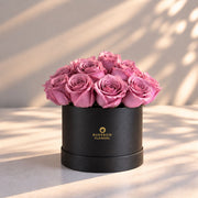 Classic Rose Box – Small, Purple roses in Black box