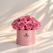 Classic Rose Box – Small, Purple roses in Blush Pink box