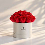 Classic Rose Box – Small, Red roses in Cream White box