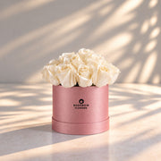 Classic Rose Box – Small, White roses in Blush Pink box