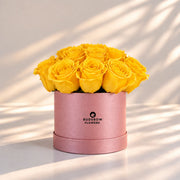 Classic Rose Box – Small, Yellow roses in Blush Pink box