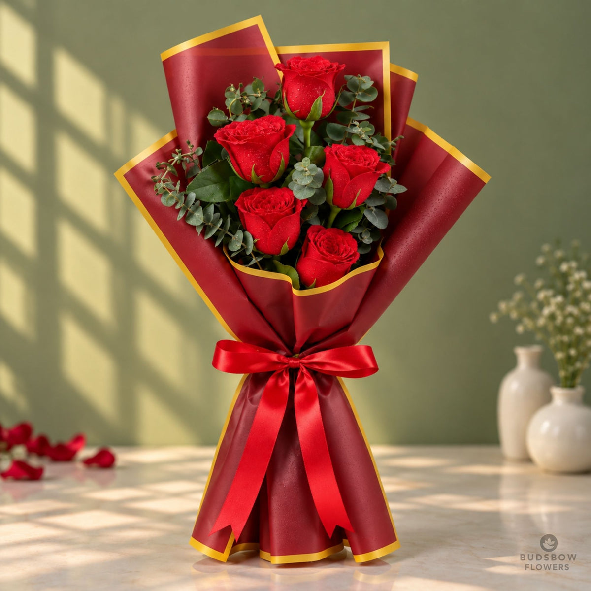 Crimson Promise 5 Red Roses Bouquet