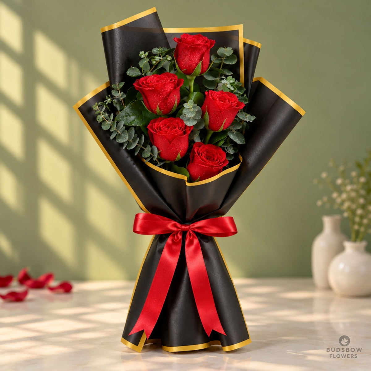 Crimson Promise 5 Red Roses Bouquet