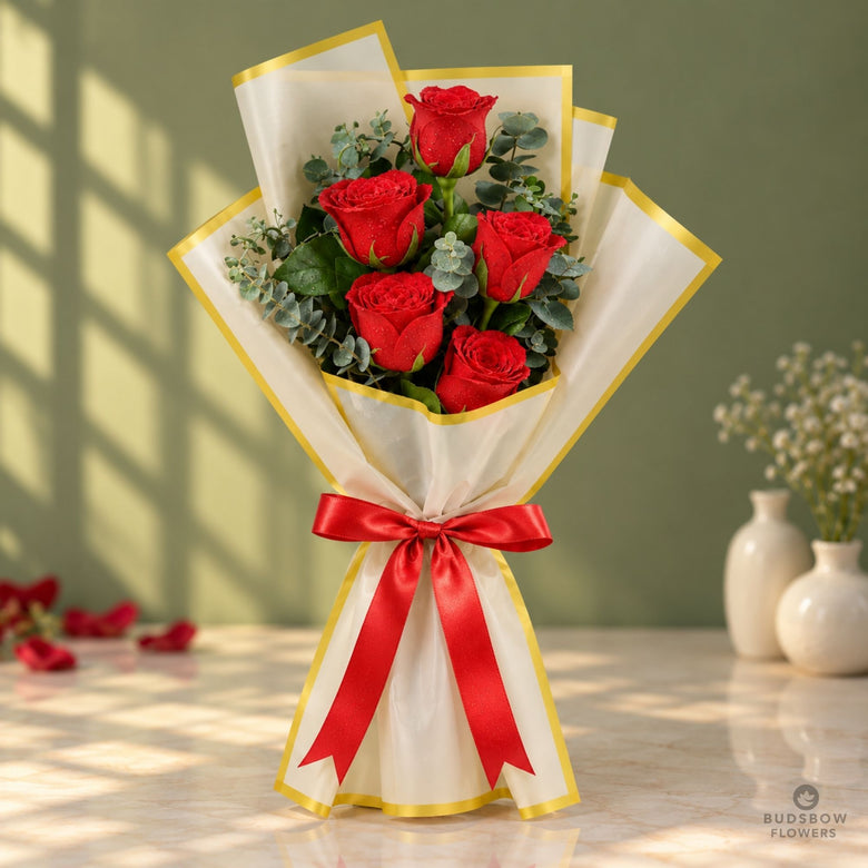 Crimson Promise 5 Red Roses Bouquet